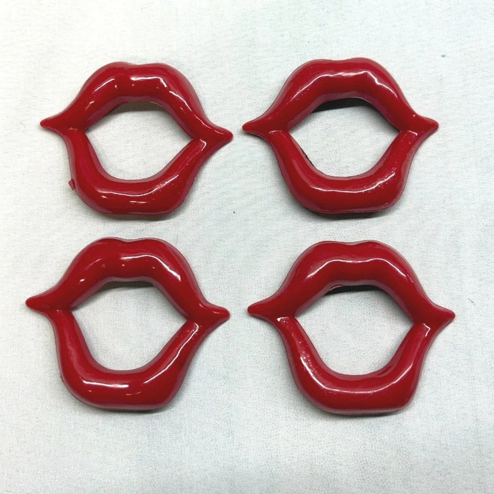 Squire & Small Napkin Holder Set 4 OS Red Good 1977 Vintage Plastic Lips Rings